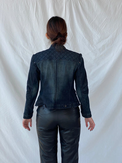 Vintage Y2K Betty Barclay Biker Zipper Denim Jacket With Quilted Detailing - M - Balagan Vintage Denim Jacket 00s, Ayah, Coats&Jackets, consignment, denim, denim jacket, Janan