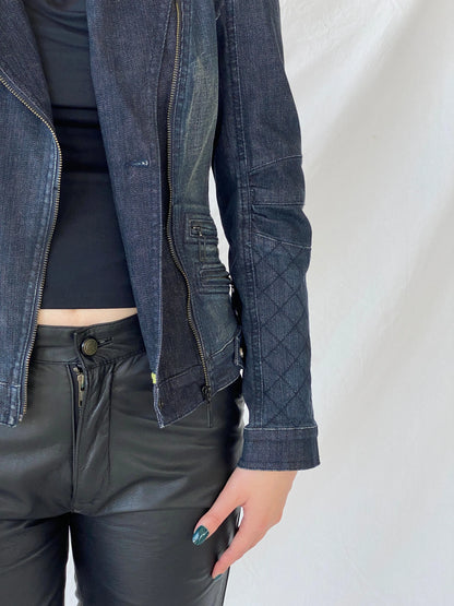 Vintage Y2K Betty Barclay Biker Zipper Denim Jacket With Quilted Detailing - M - Balagan Vintage Denim Jacket 00s, Ayah, Coats&Jackets, consignment, denim, denim jacket, Janan