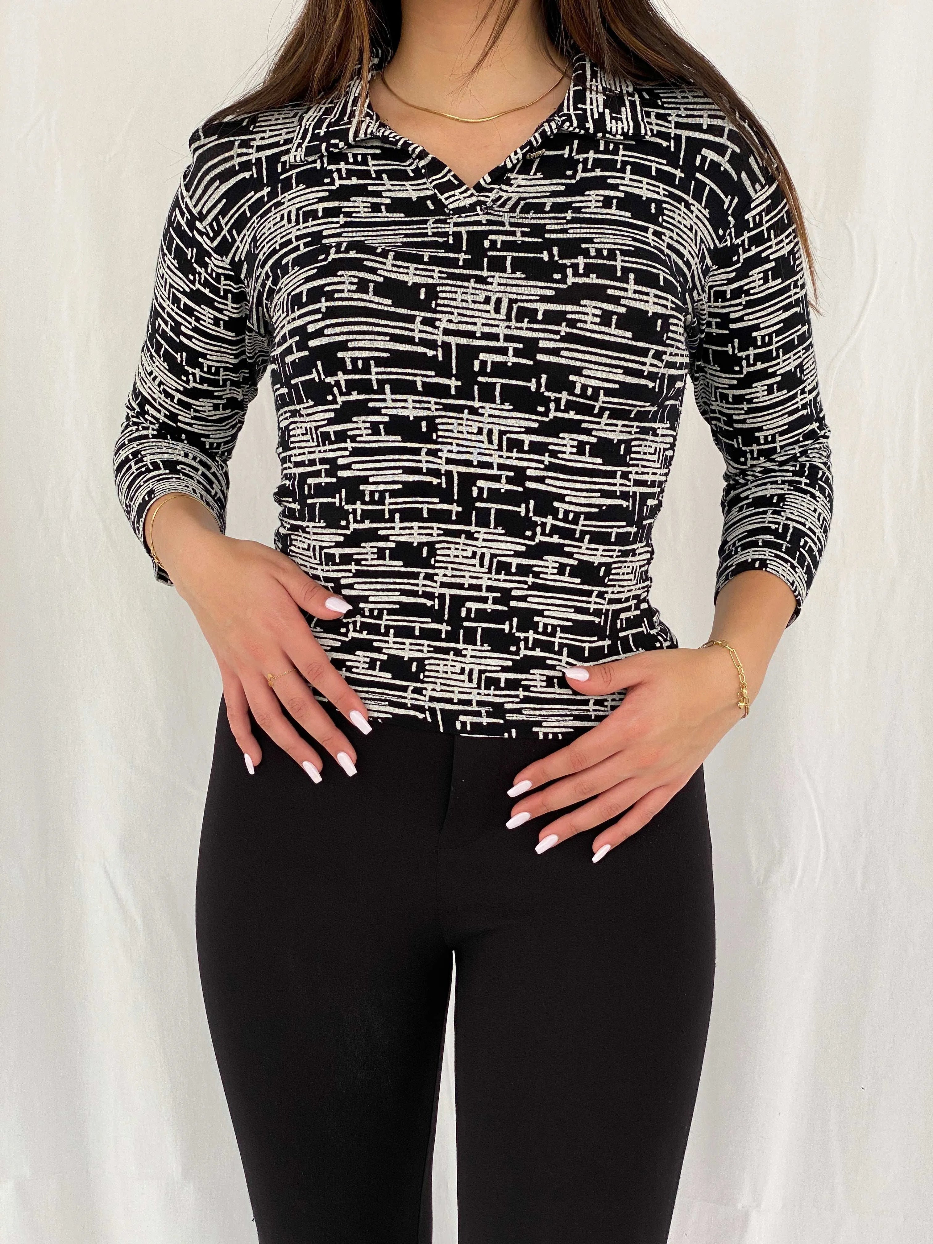 Vintage Y2K Black and White Full Sleeve Top - Size M - Balagan Vintage Full Sleeve Top 00s, full sleeve top, Rama
