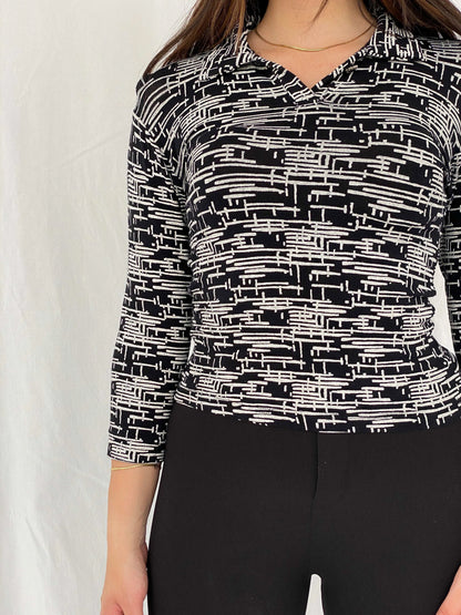 Vintage Y2K Black and White Full Sleeve Top - Size M - Balagan Vintage Full Sleeve Top 00s, full sleeve top, Rama