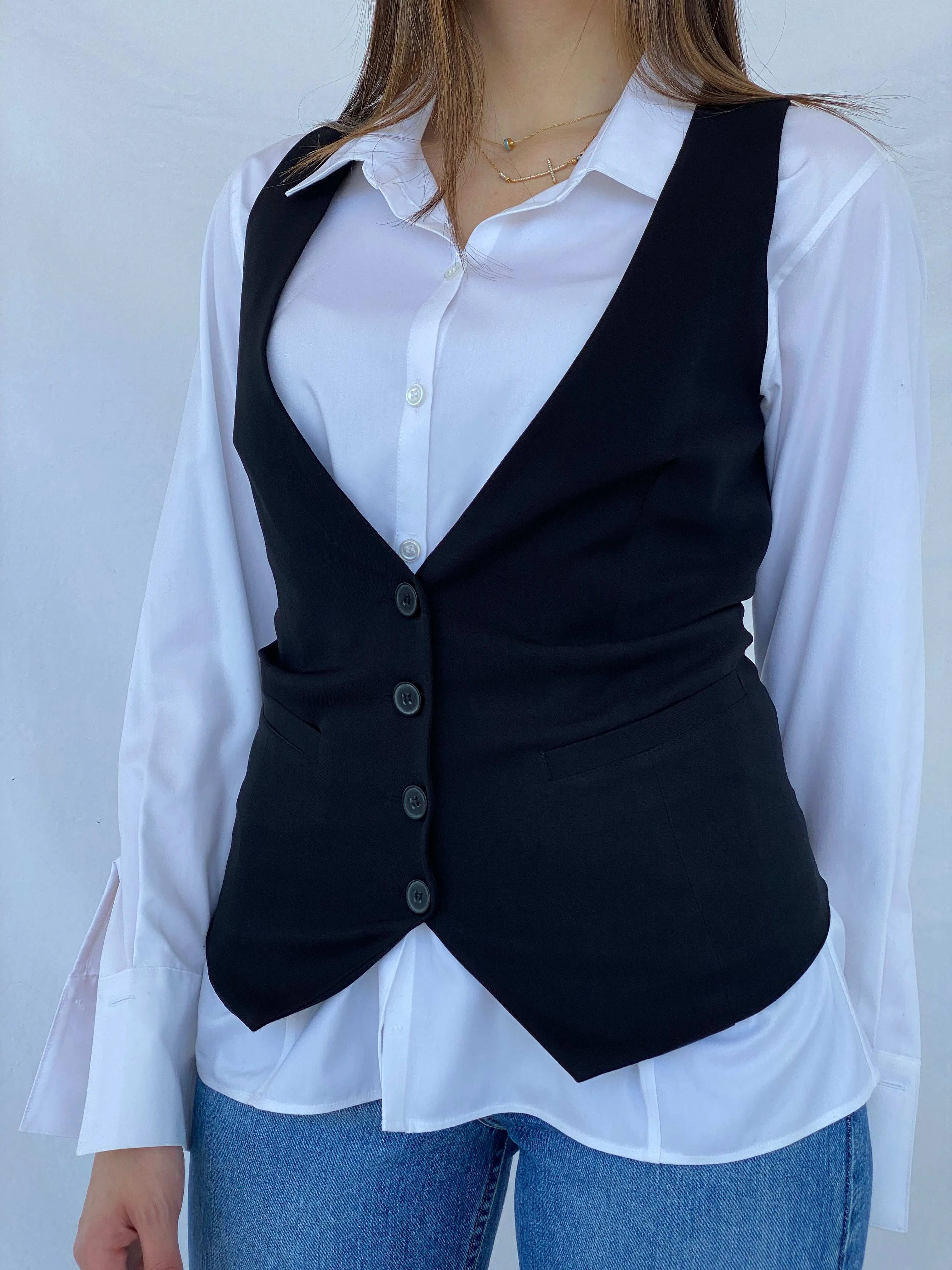 Vintage Y2K Black Button Up Vest - Balagan Vintage Vests 00s, black vest, Juana, vest