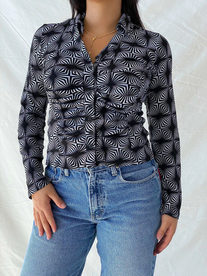 Vintage Y2K Button Up Psychedelic Print Full Sleeve Shirt - M - Balagan Vintage Full Sleeve Shirt 00s, full sleeve shirt, Lana, summer