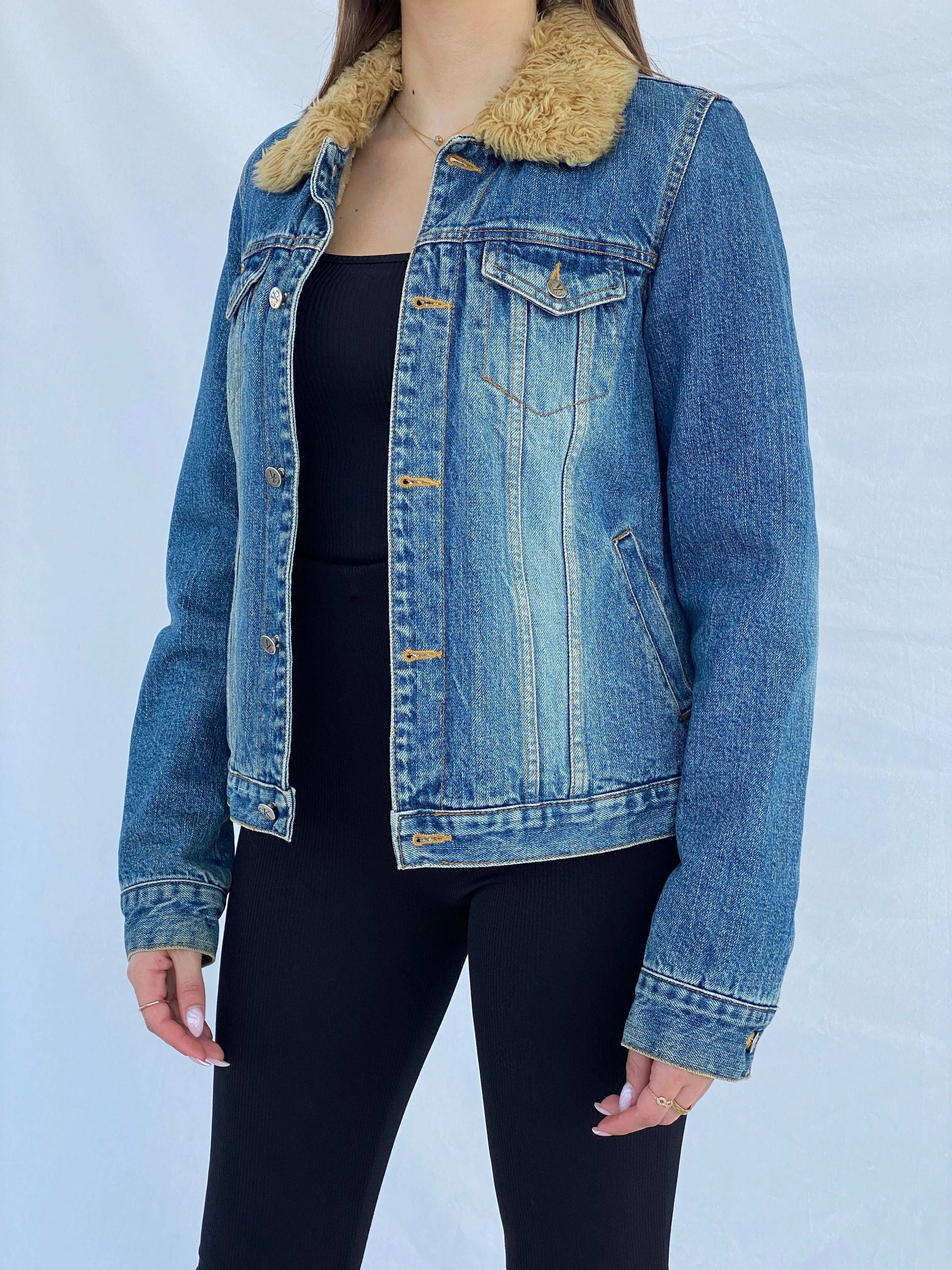 Vintage Y2K Calvin Klein Denim Fur-Lined Fitted Jacket Size M - Balagan Vintage Denim Jacket 00s, denim, denim jacket, Juana