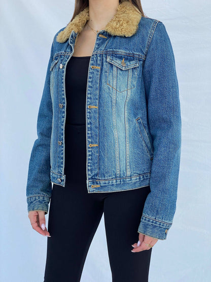 Vintage Y2K Calvin Klein Denim Fur-Lined Fitted Jacket Size M - Balagan Vintage Denim Jacket 00s, Coats&Jackets, denim, denim jacket, Juana, Women's Denim Jackets