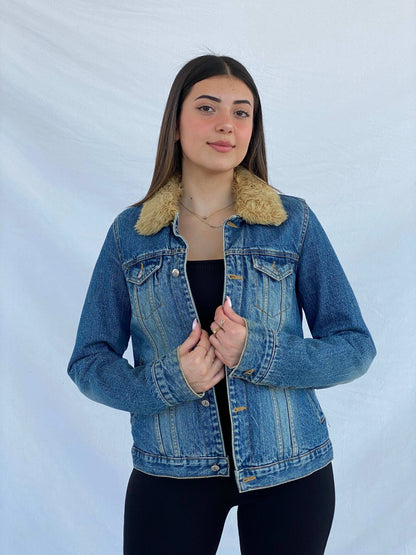 Vintage Y2K Calvin Klein Denim Fur-Lined Fitted Jacket Size M - Balagan Vintage Denim Jacket 00s, Coats&Jackets, denim, denim jacket, Juana, Women's Denim Jackets