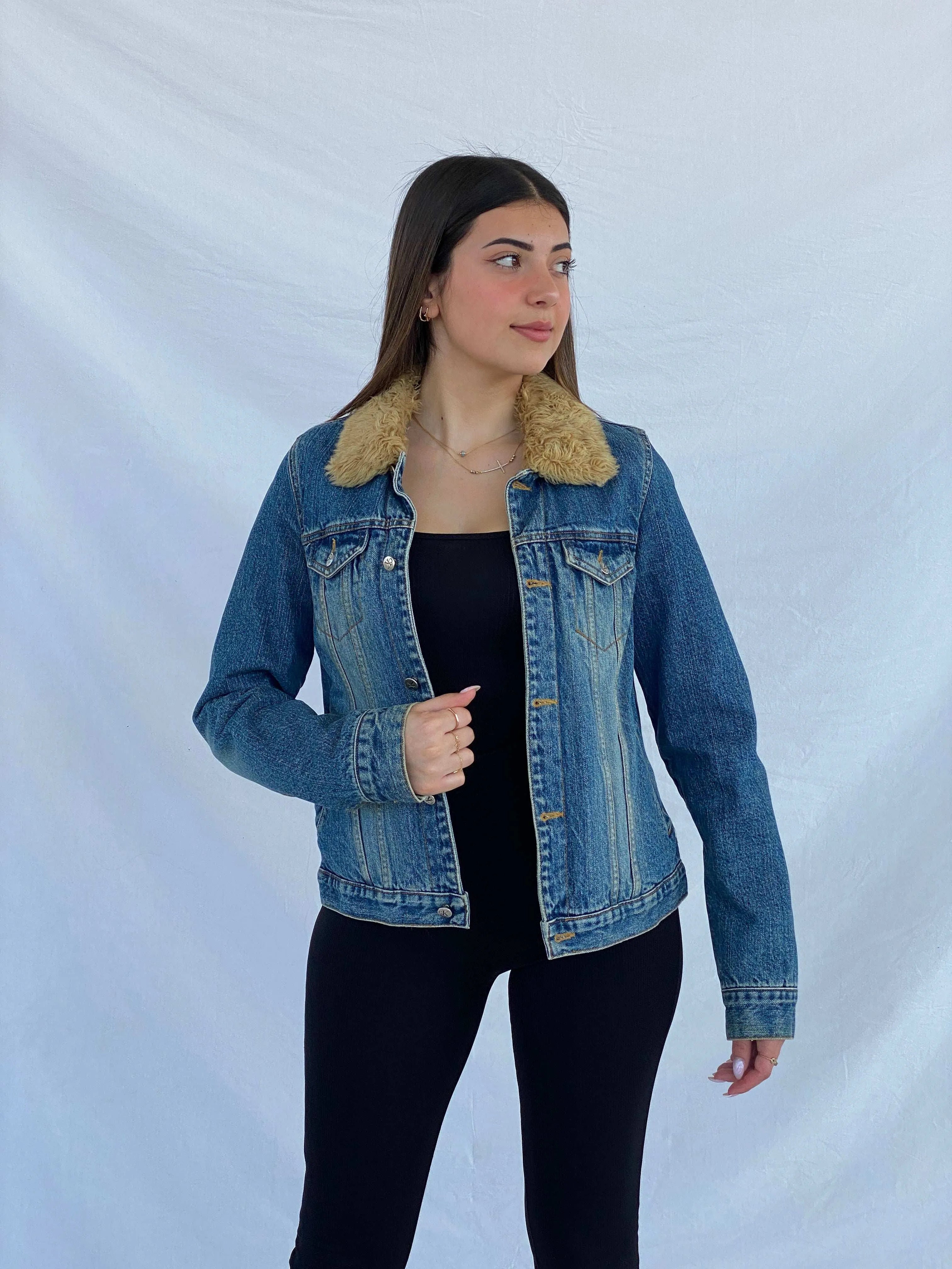 Vintage Y2K Calvin Klein Denim Fur-Lined Fitted Jacket Size M - Balagan Vintage Denim Jacket 00s, Coats&Jackets, denim, denim jacket, Juana, Women's Denim Jackets