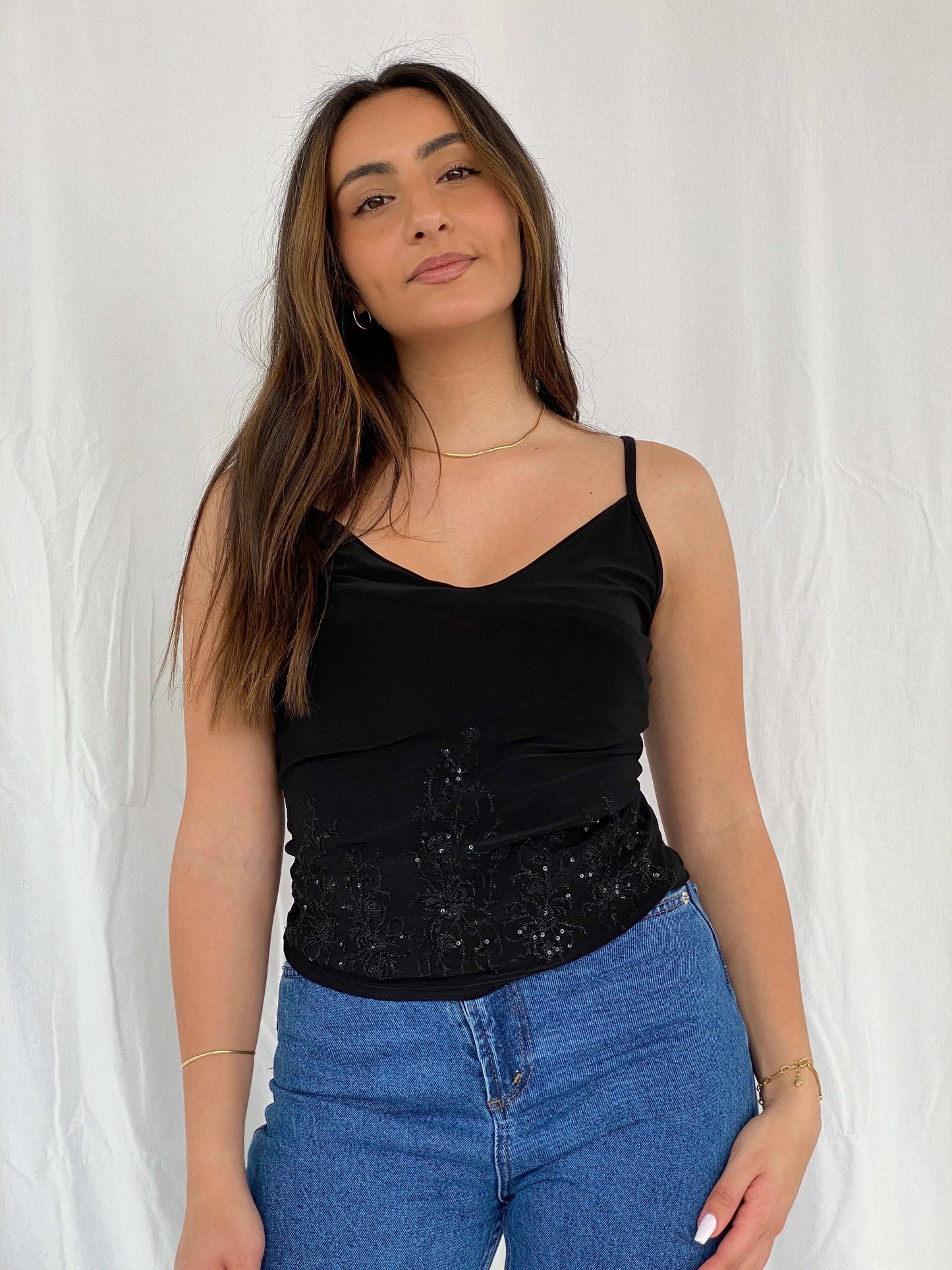 Vintage Y2K Cami Beaded Black Top - Size M - Balagan Vintage Sleeveless Top 00s, Rama, sleeveless top, summer