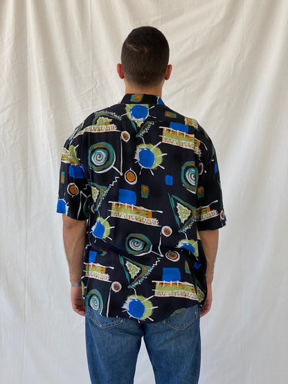 Vintage Y2K Canda Crazy Pattern Short Sleeve Button Up Men’s Shirt - XL - Balagan Vintage Half Sleeve Shirt 90s, half sleeve shirt, mens shirt, multicolored, printed shirt, Ramez