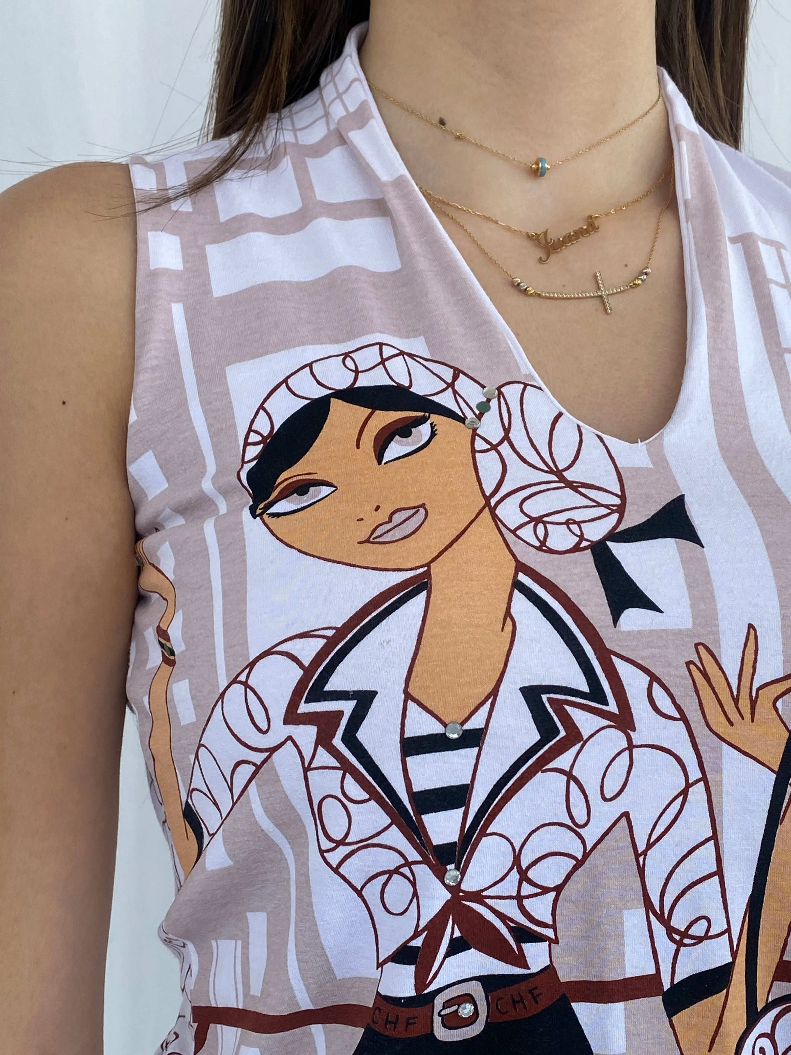 Vintage Y2K Chemindefer Printed Sleeveless Top - Size L - Balagan Vintage Sleeveless Top groovy, Juana, sleeveless top, women skirt