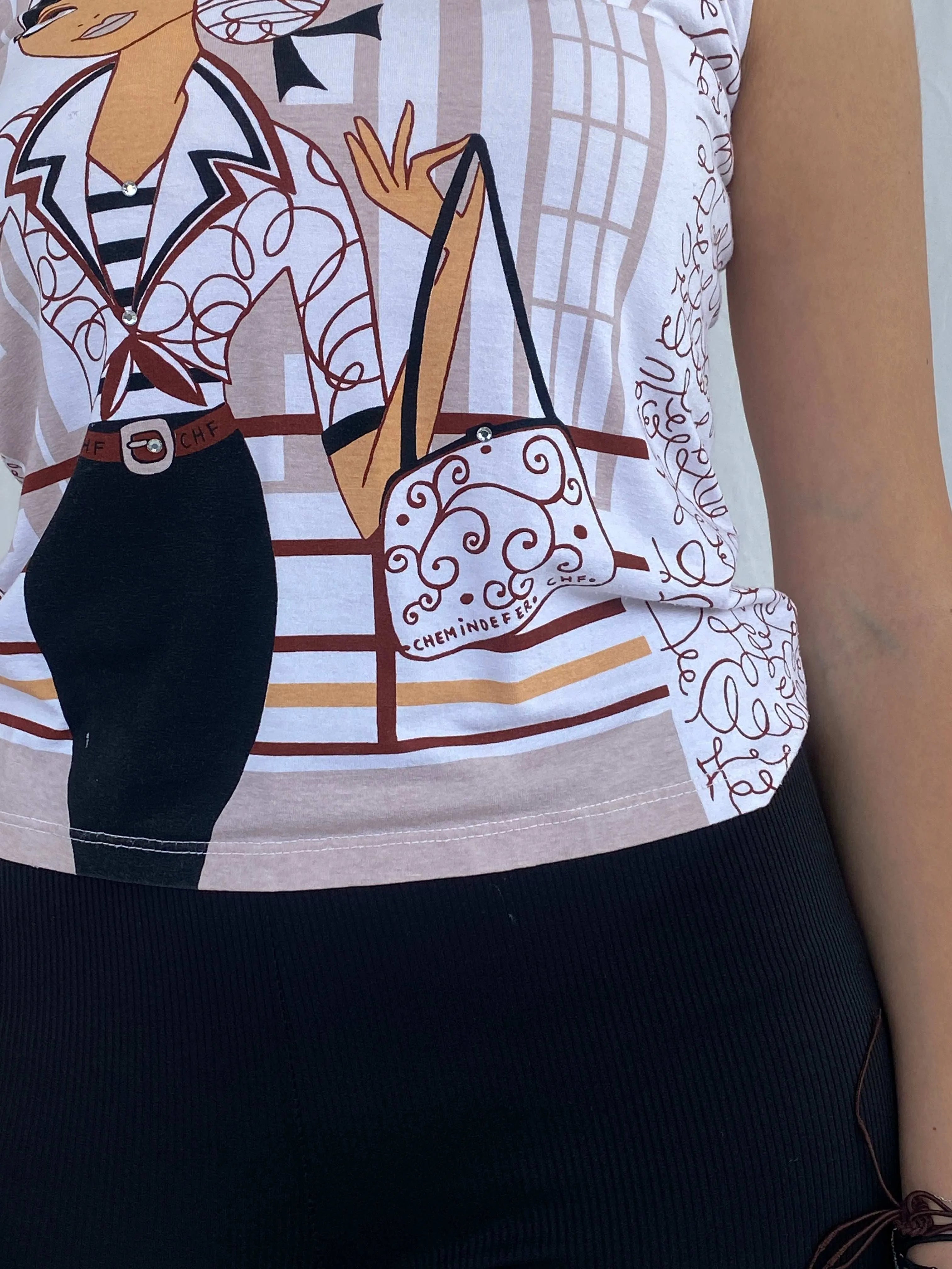 Vintage Y2K Chemindefer Printed Sleeveless Top - Size L - Balagan Vintage Sleeveless Top groovy, Juana, sleeveless top, women skirt