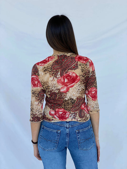 Vintage Y2K Clock House Floral Top - Size M - Balagan Vintage Mesh Top 00s, Juana, mesh top, summer