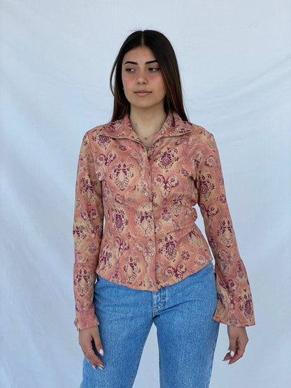 Vintage Y2K DCC Pink Floral Shirt - Balagan Vintage Full Sleeve Shirt 90s, Deals, floral, floral mesh, floral print, floral shirt, Juana