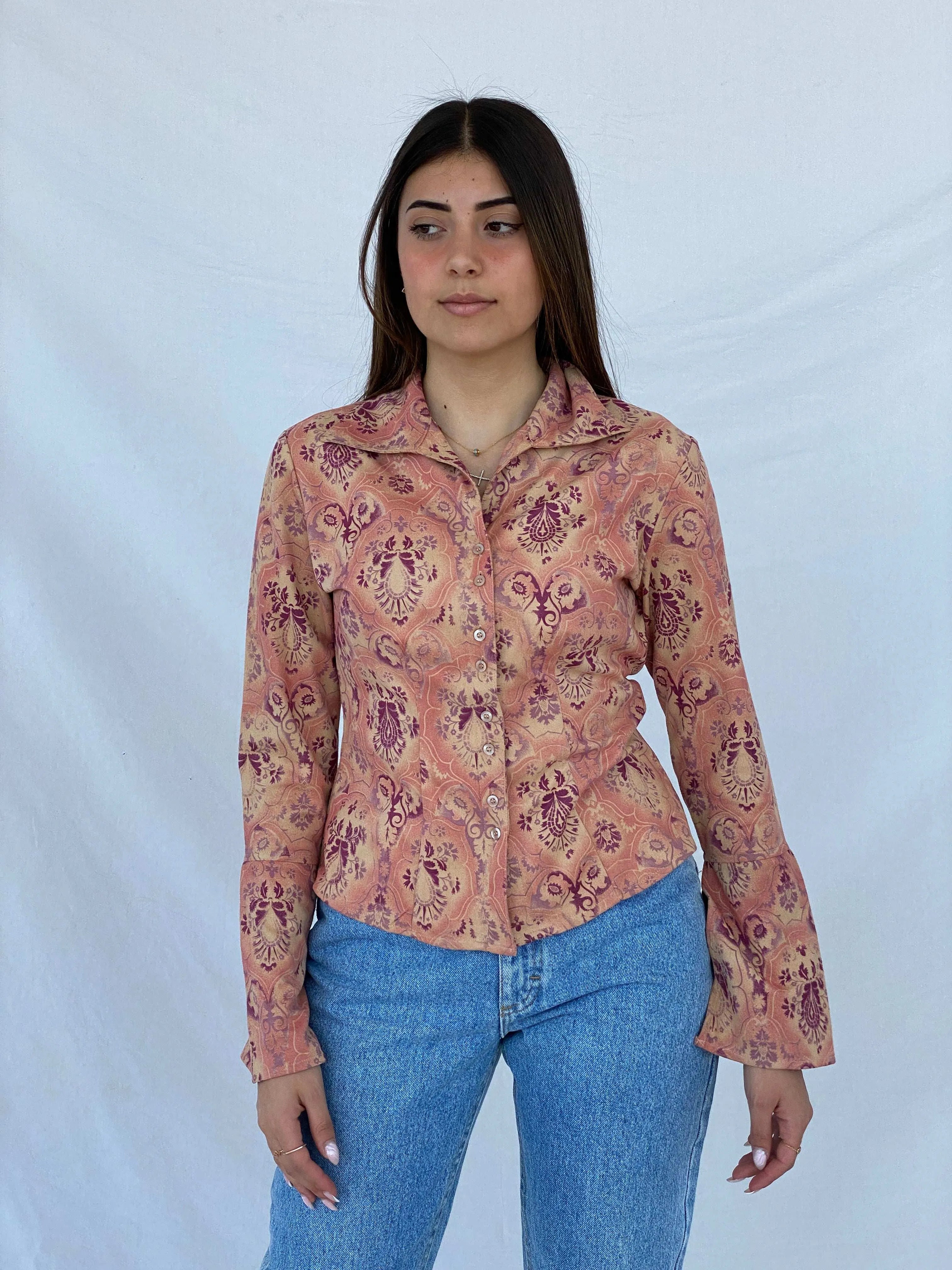Vintage Y2K DCC Pink Floral Shirt - Balagan Vintage Full Sleeve Shirt 90s, floral, floral mesh, floral print, floral shirt, Juana
