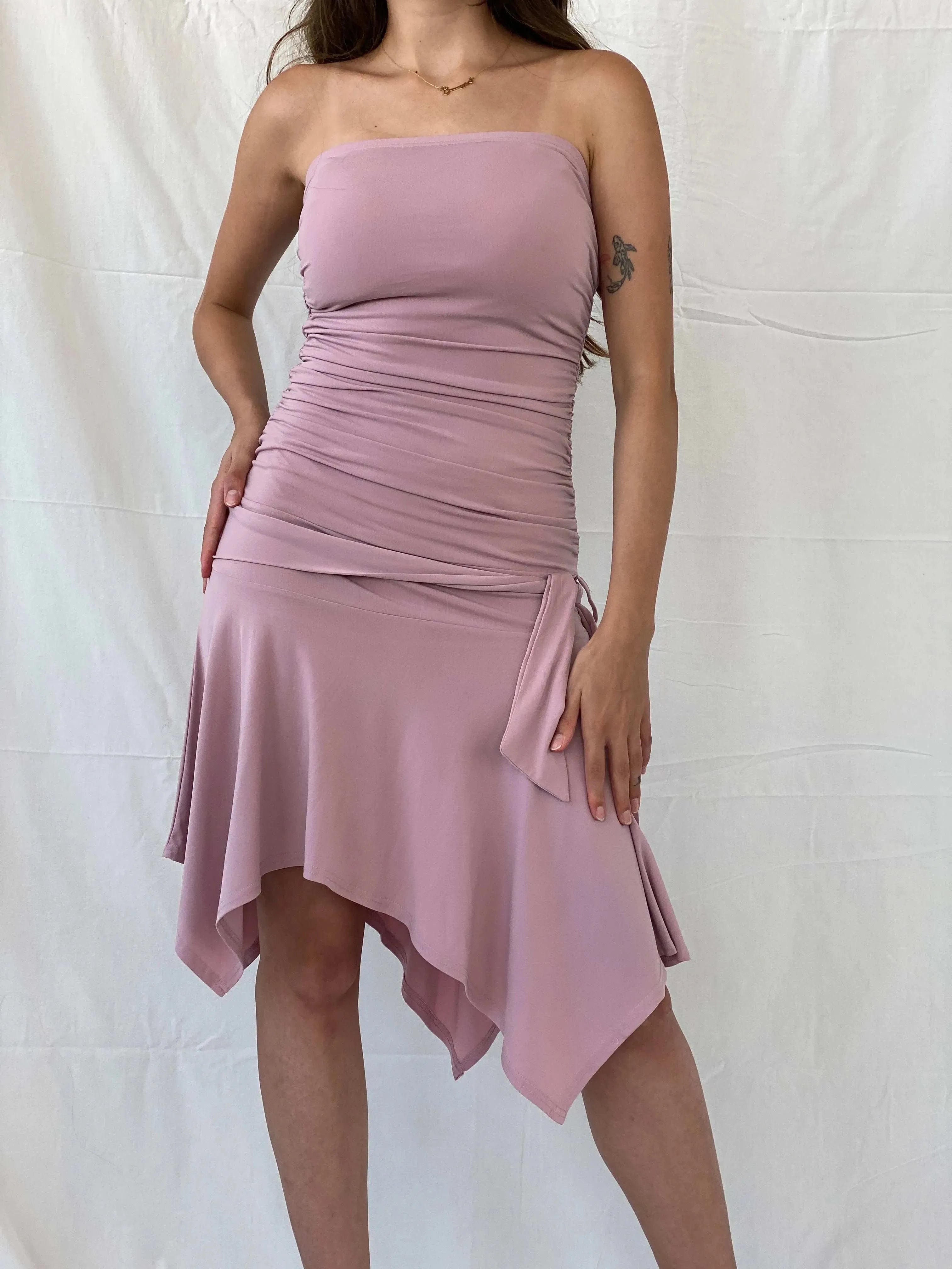 Vintage Y2K Filo Strapless Dress With Asymmetrical Hem - S - Balagan Vintage Midi Dress 00s, 90s, midi dress, Mira