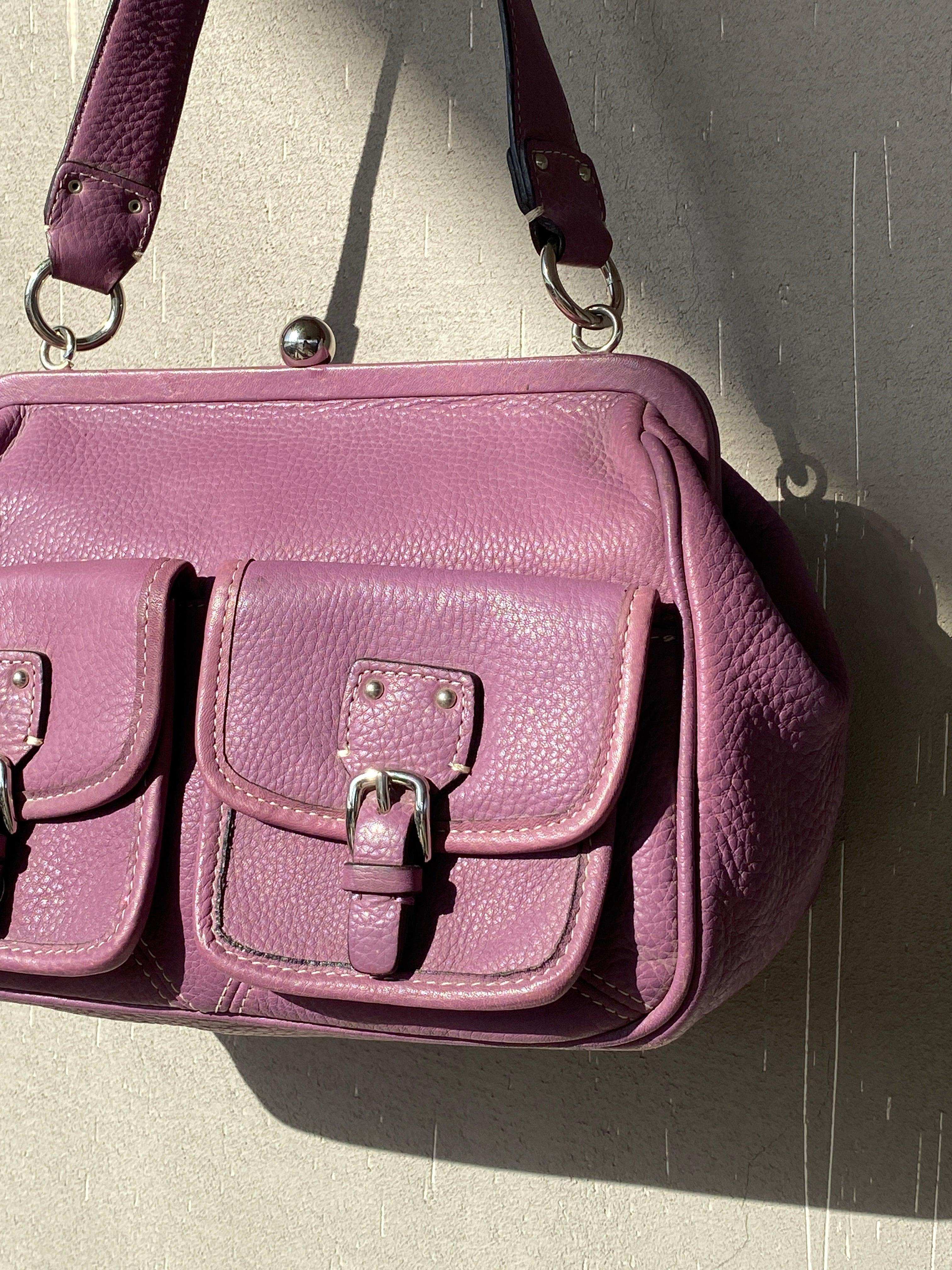 Vintage Y2K Fossil Purple Genuine Leather Handbag - Balagan Vintage Handbags bag, genuine leather, handbag