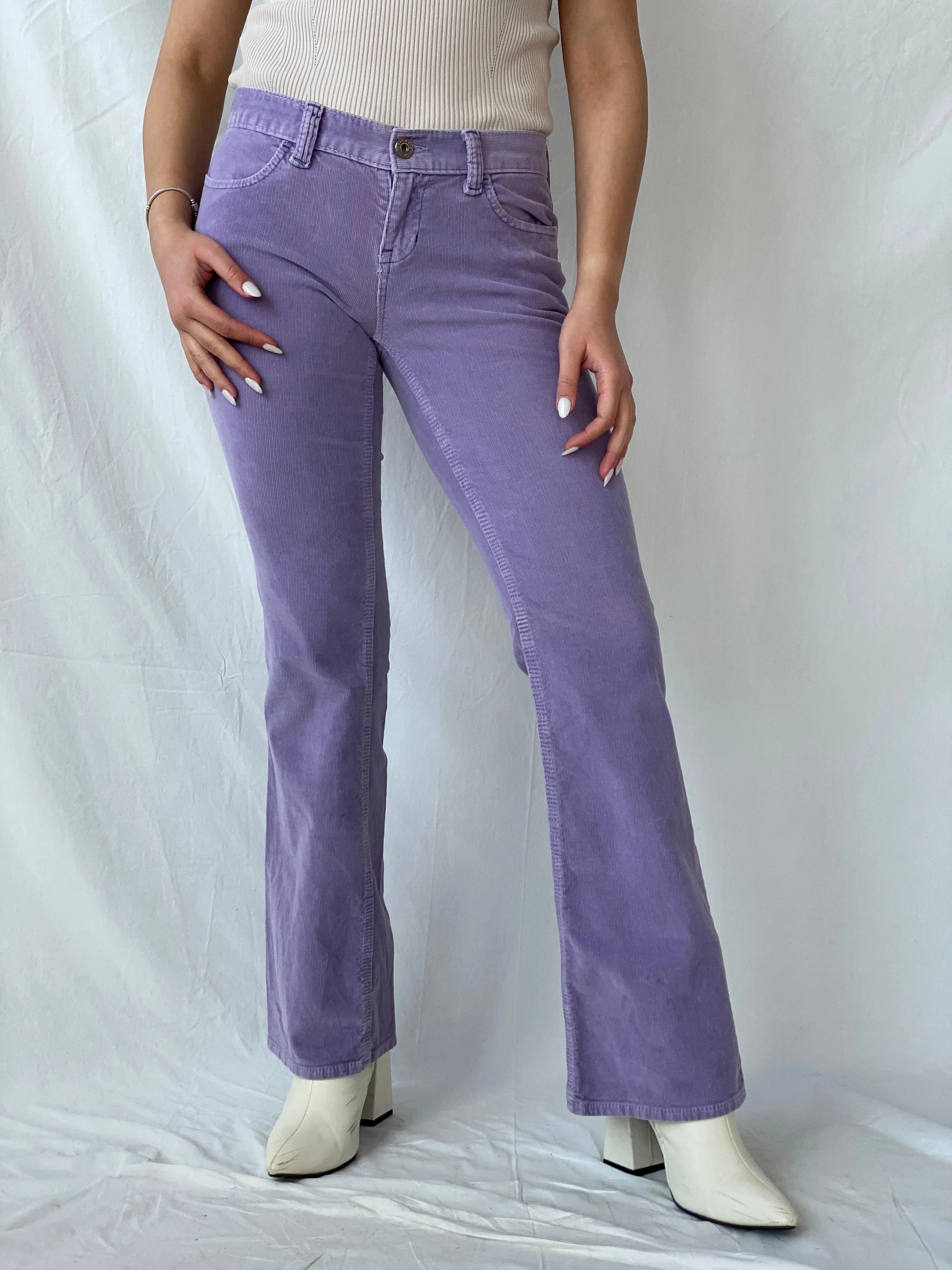 Vintage Y2K Gap Purple Corduroy Ultra Low Rise Stretch Flare Pants - 36EUR - Balagan Vintage Corduroy Pants 00s, corduroy, corduroy pants, Fatima, low rise, vintage pants, winter