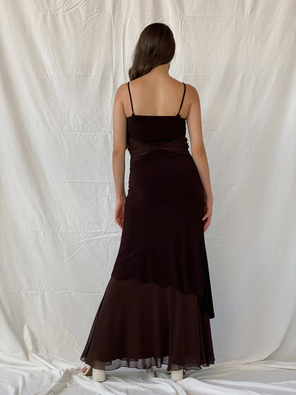 Vintage Y2K Günbeyi Brown Beaded Wedding Guest Maxi Dress - M - Balagan Vintage Maxi Dress 00s, 90s, Deals, formal gown, gown, maxi dress, Mira, Wedding Guest