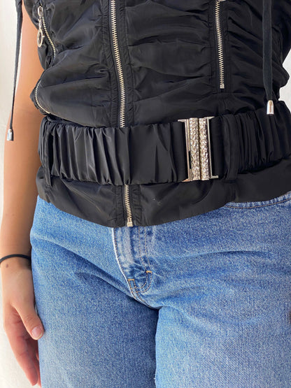 Vintage Y2K In Front Zip Up Black Vest - M - Balagan Vintage Vest 00s, Deals, Lana, summer, vest, Y2K