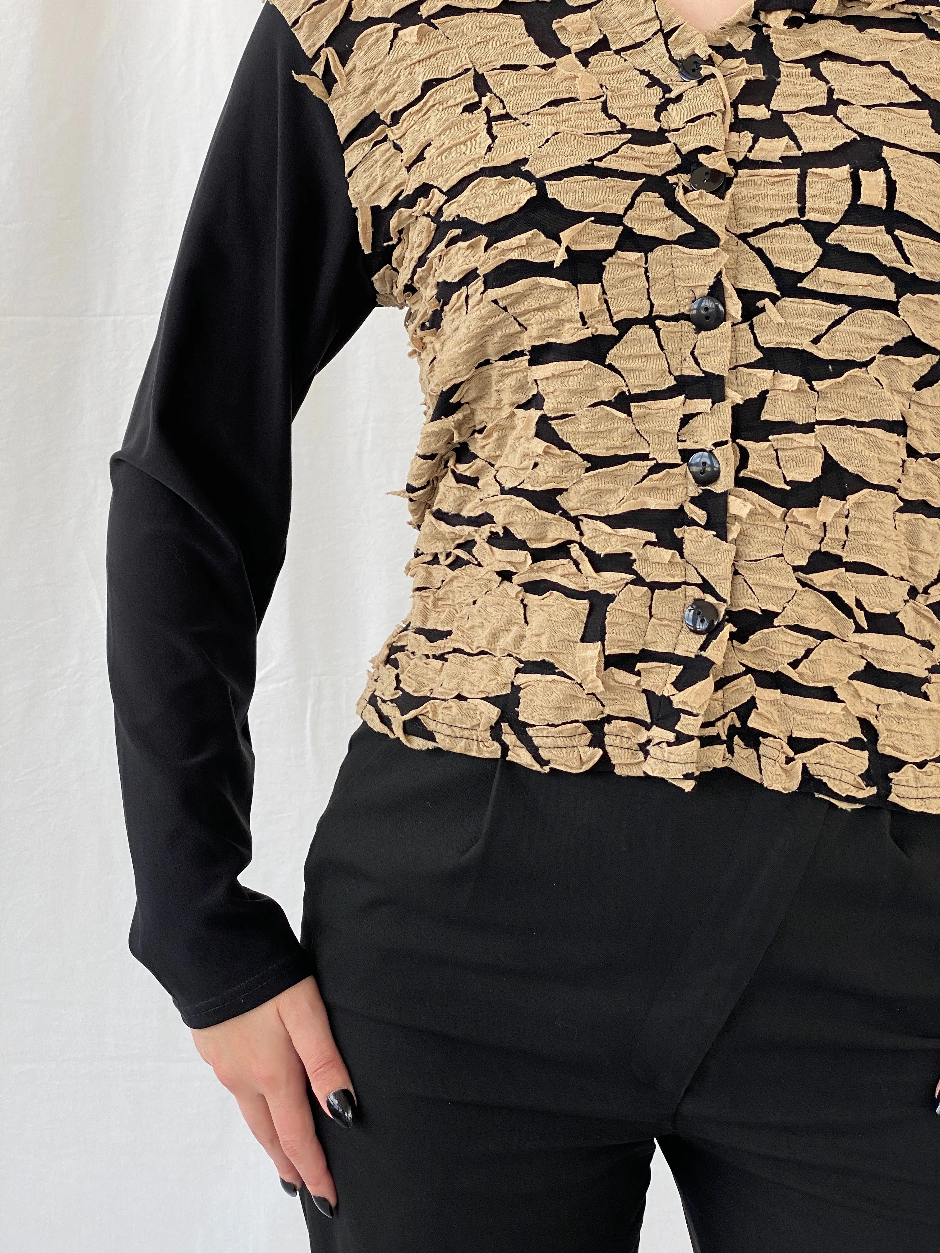 Vintage Y2K INTOWN Full Sleeve Button Up Black & Beige Women’s Shirt - L - Balagan Vintage Full sleeve Shirt 00s, Ayah, full sleeve shirt, shirt, women shirt