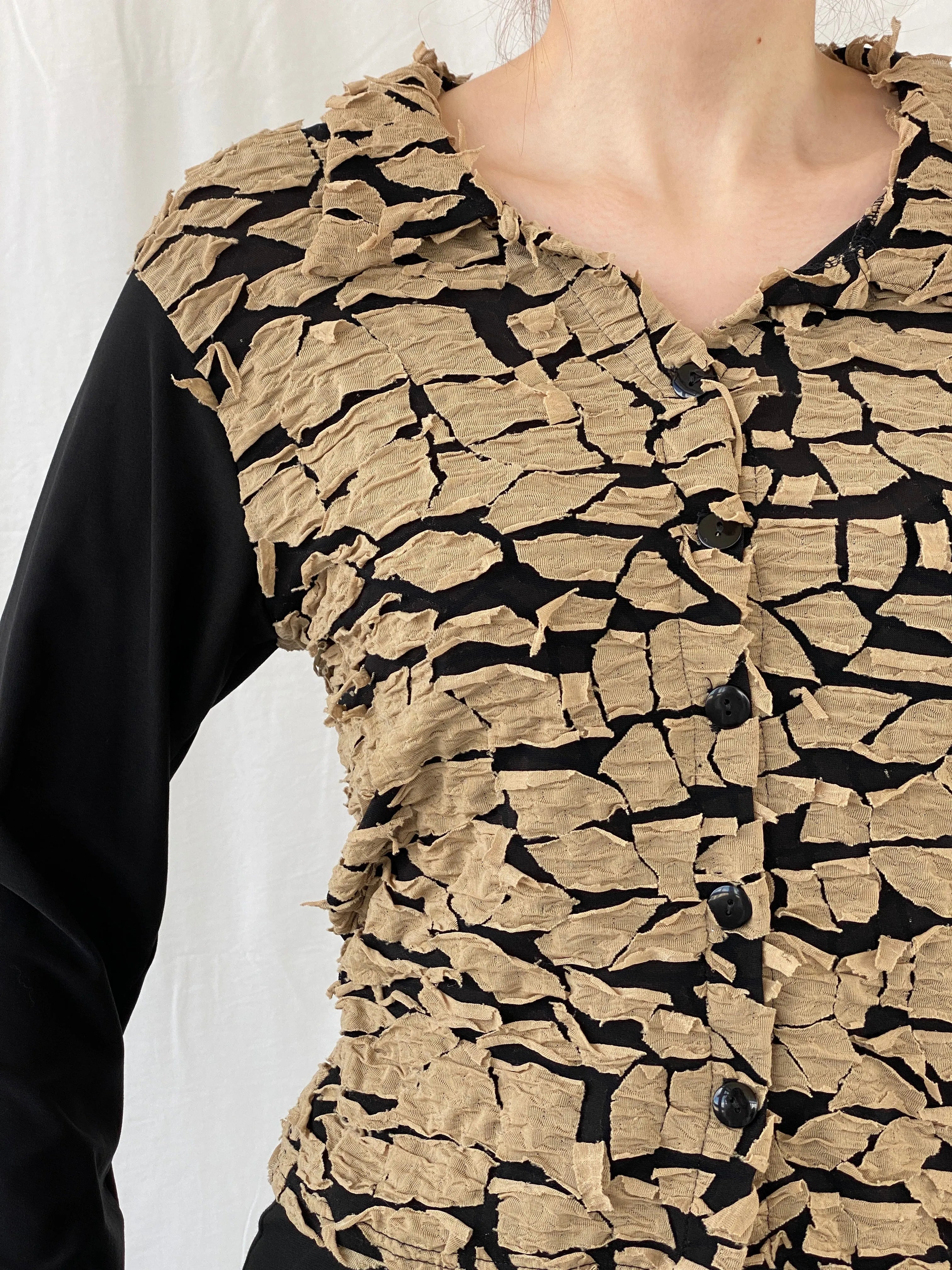 Vintage Y2K INTOWN Full Sleeve Button Up Black & Beige Women’s Shirt - L - Balagan Vintage Full sleeve Shirt 00s, Ayah, full sleeve shirt, shirt, women shirt