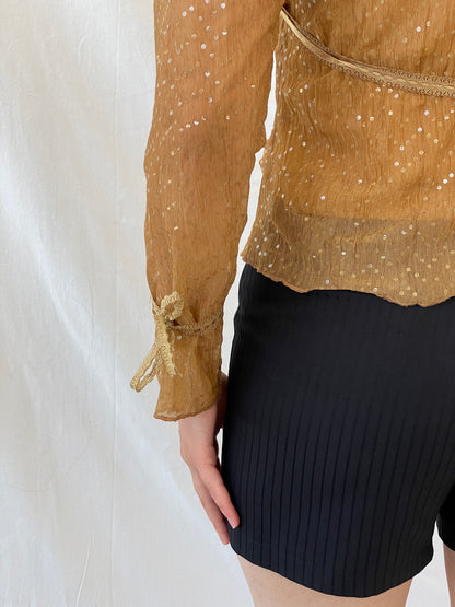 Vintage Y2K Jus D’ Orange Shimmer Fairy Sequin Sheer Bronze Top - M - Balagan Vintage Half Sleeve Top 00s, Ayah, beaded, NEW IN, summer, women top
