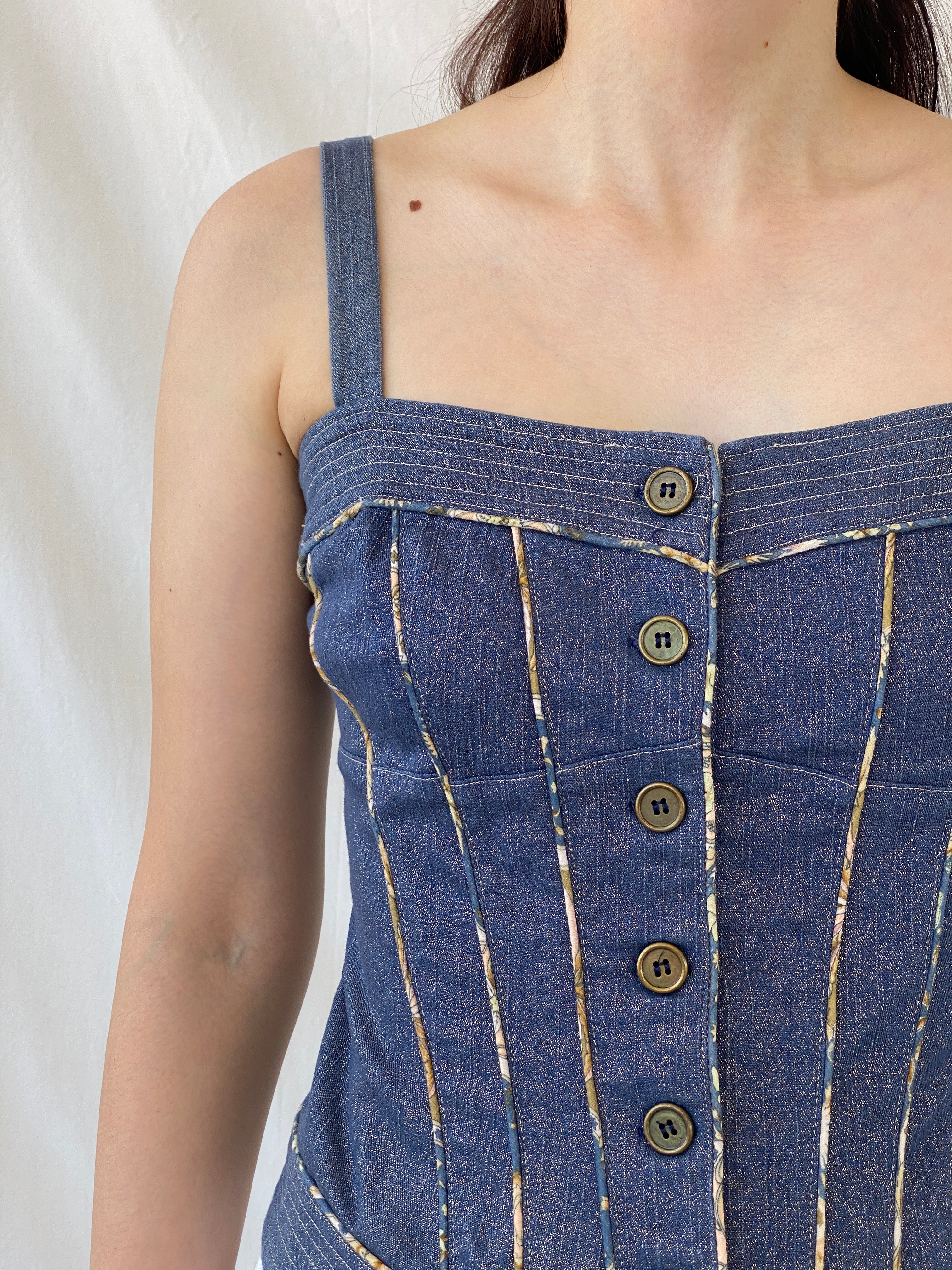 Vintage Y2K Lovie Denim Button Up Corset Top - S - Balagan Vintage Sleeveless Top 00s, Ayah, denim, NEW IN, summer, women top