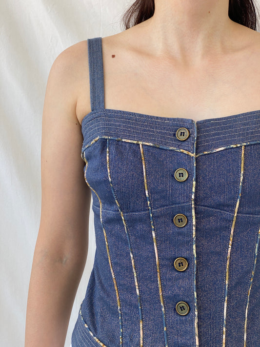 Vintage Y2K Lovie Denim Button Up Corset Top - S - Balagan Vintage Sleeveless Top 00s, Ayah, denim, NEW IN, summer, women top