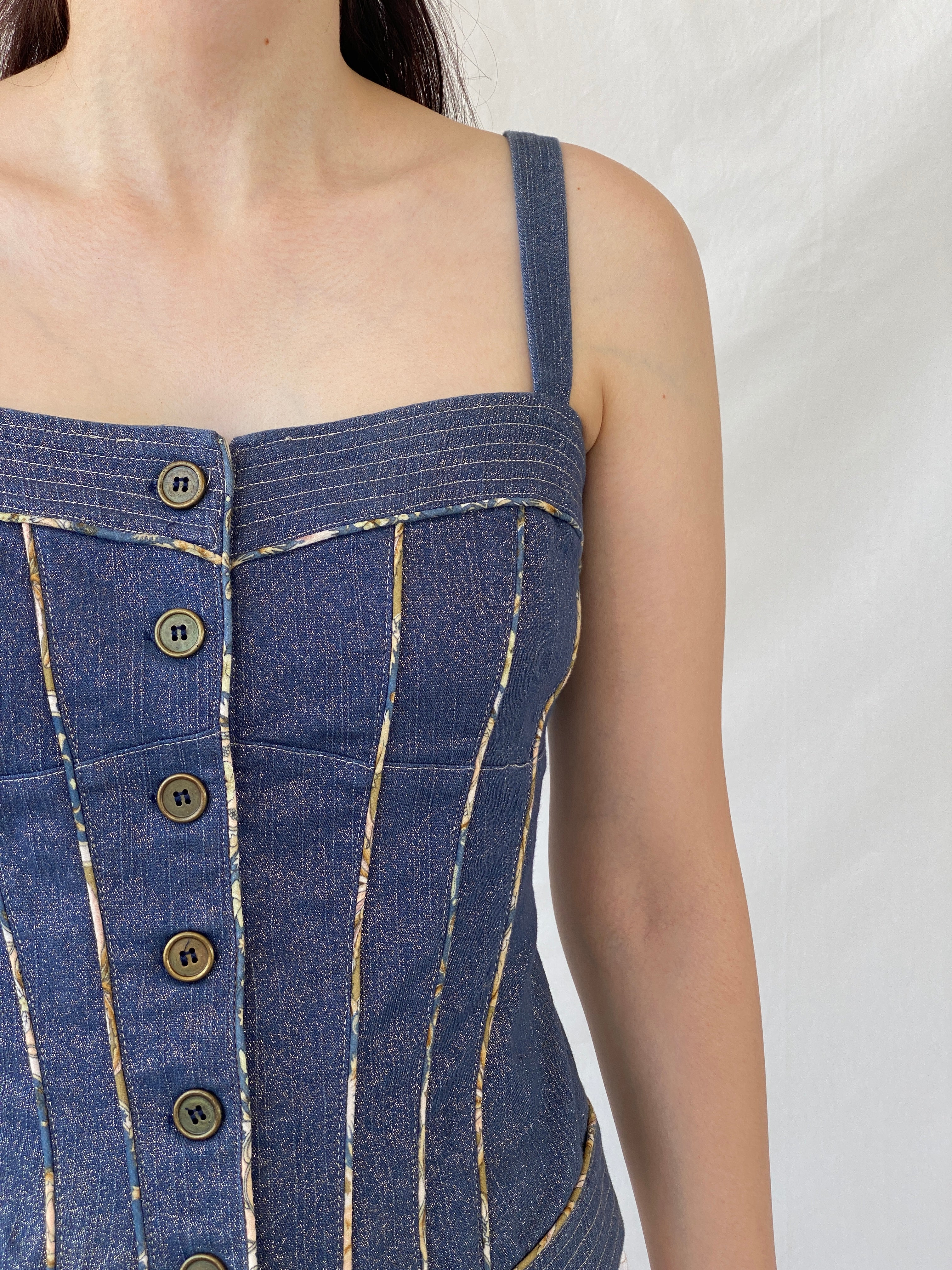 Vintage Y2K Lovie Denim Button Up Corset Top - S - Balagan Vintage Sleeveless Top 00s, Ayah, denim, NEW IN, summer, women top