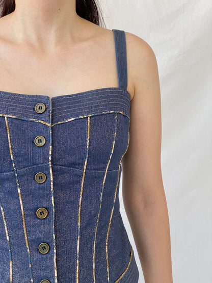 Vintage Y2K Lovie Denim Button Up Corset Top - S - Balagan Vintage Sleeveless Top 00s, Ayah, denim, NEW IN, summer, women top