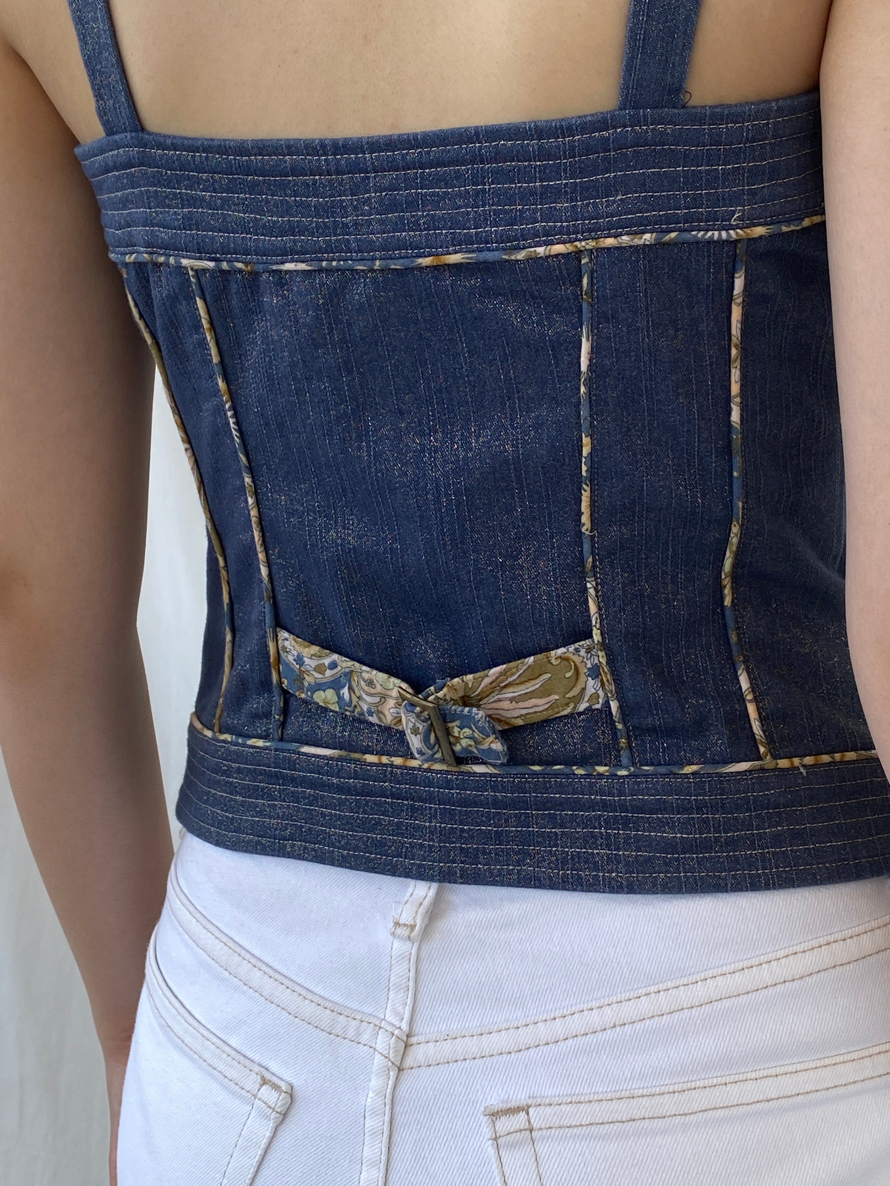 Vintage Y2K Lovie Denim Button Up Corset Top - S - Balagan Vintage Sleeveless Top 00s, Ayah, denim, NEW IN, summer, women top