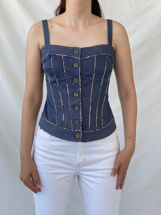 Vintage Y2K Lovie Denim Button Up Corset Top - S - Balagan Vintage Sleeveless Top 00s, Ayah, denim, NEW IN, summer, women top