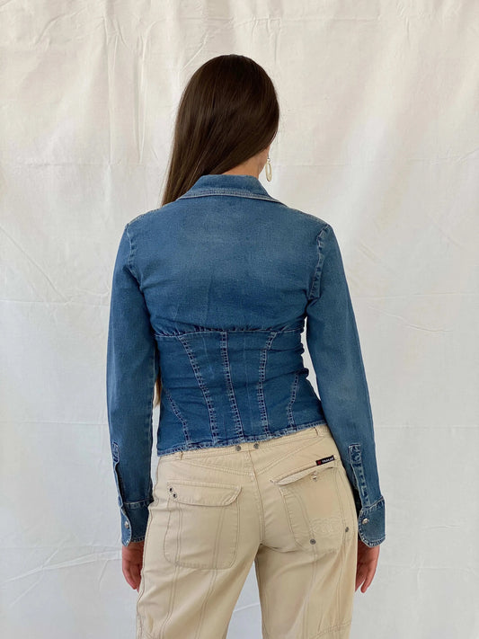 Vintage Y2K Madonna Blue Denim Corset Top - M - Balagan Vintage Full Sleeve Top 00s, 90s, denim, Mira, women top