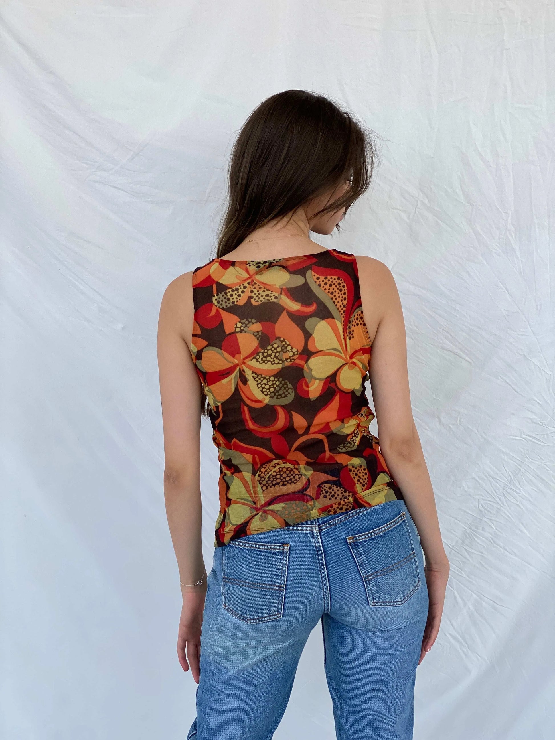Vintage Y2K Mexx Floral Mesh Top - S - Balagan Vintage Sleeveless Top 00s, Mira, sleeveless top
