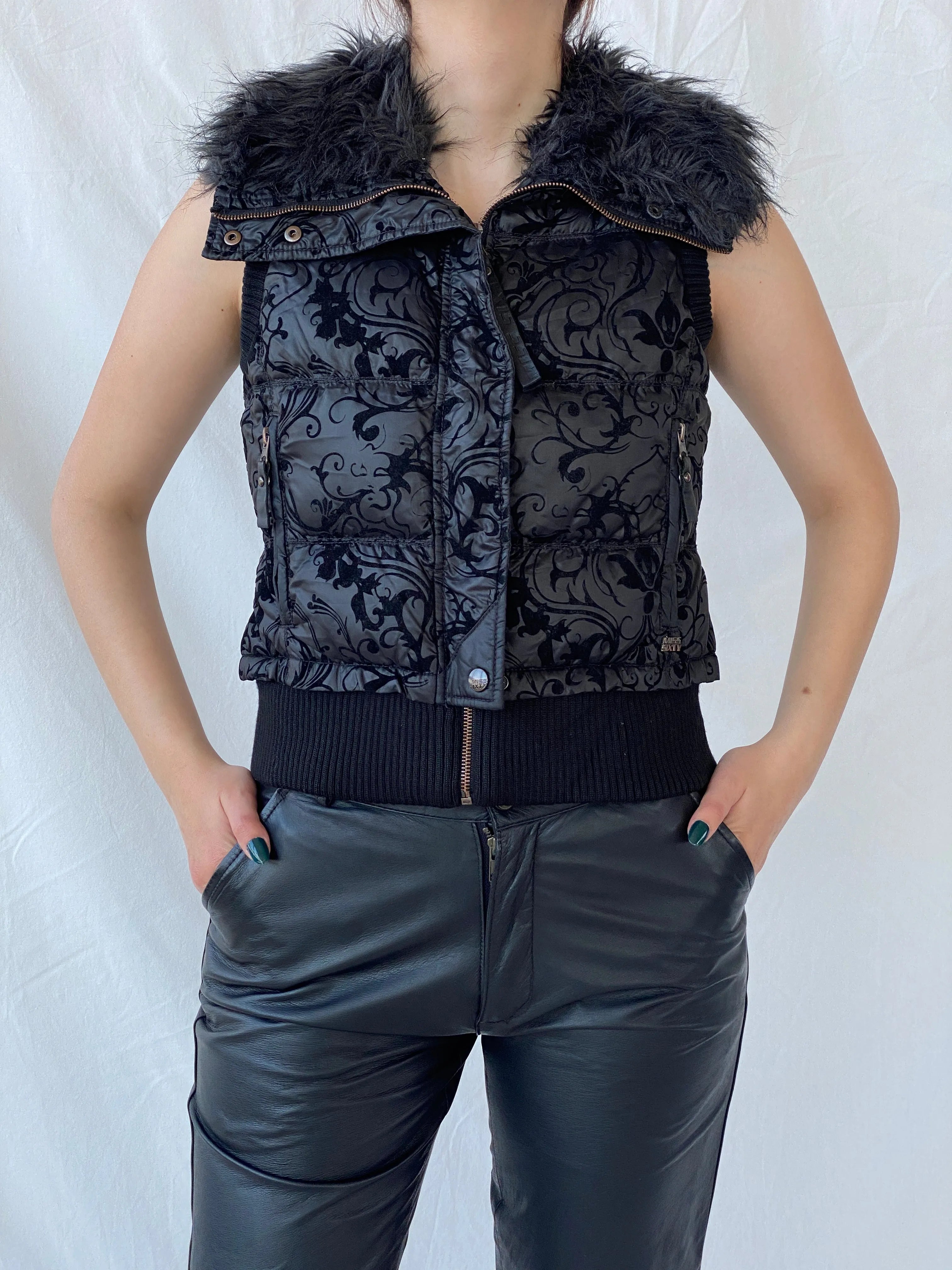 Vintage Y2K Miss Sixty Black Puffer Vest With Faux Fur Collar - M - Balagan Vintage Vest 00s, Ayah, Miss Sixty, vest, women top