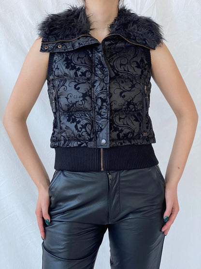 Vintage Y2K Miss Sixty Black Puffer Vest With Faux Fur Collar - M - Balagan Vintage Vest 00s, Ayah, Miss Sixty, vest, women top
