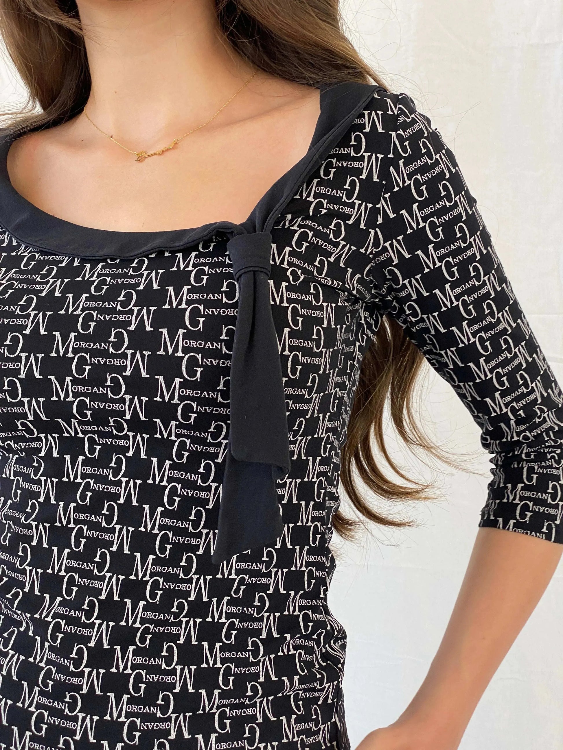 Vintage Y2K Morgan De Toi Black Monogram Top - M - Balagan Vintage Full Sleeve Top 00s, 90s, full sleeve top, Mira, Y2K