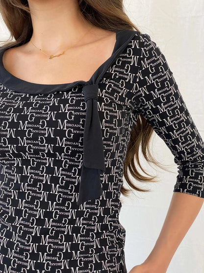 Vintage Y2K Morgan De Toi Black Monogram Top - M - Balagan Vintage Full Sleeve Top 00s, 90s, full sleeve top, Mira, Y2K
