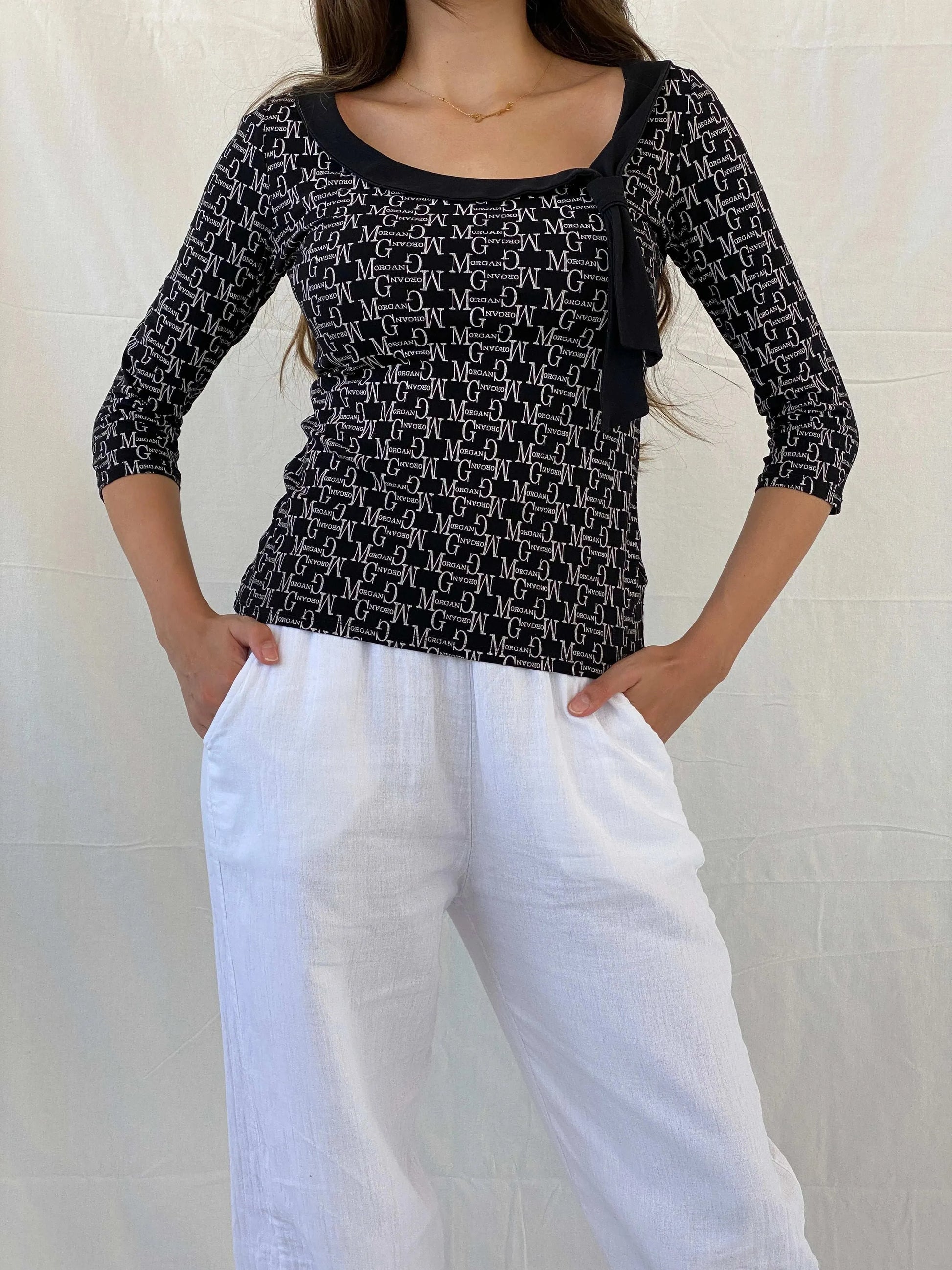 Vintage Y2K Morgan De Toi Black Monogram Top - M - Balagan Vintage Full Sleeve Top 00s, 90s, full sleeve top, Mira, Y2K