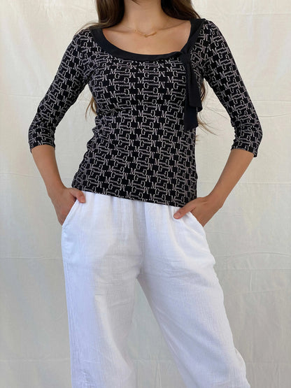 Vintage Y2K Morgan De Toi Black Monogram Top - M - Balagan Vintage Full Sleeve Top 00s, 90s, full sleeve top, Mira, Y2K