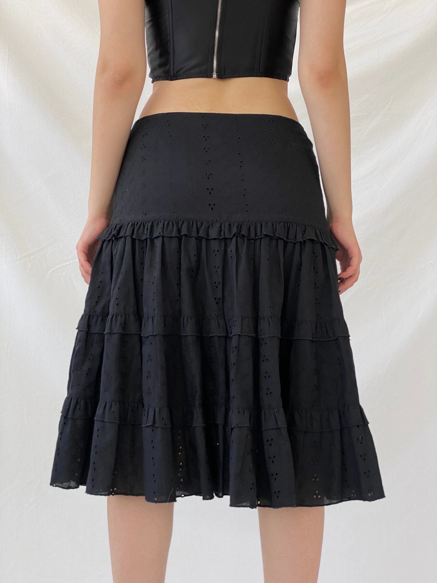 Vintage Y2K Morgan De Toi Tiered Flouncy Black Midi Skirt - M - Balagan Vintage Midi Skirt 00s, Ayah, midi skirt, skirt