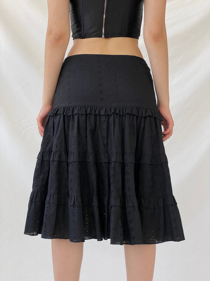 Vintage Y2K Morgan De Toi Tiered Flouncy Black Midi Skirt - M - Balagan Vintage Midi Skirt 00s, Ayah, midi skirt, skirt