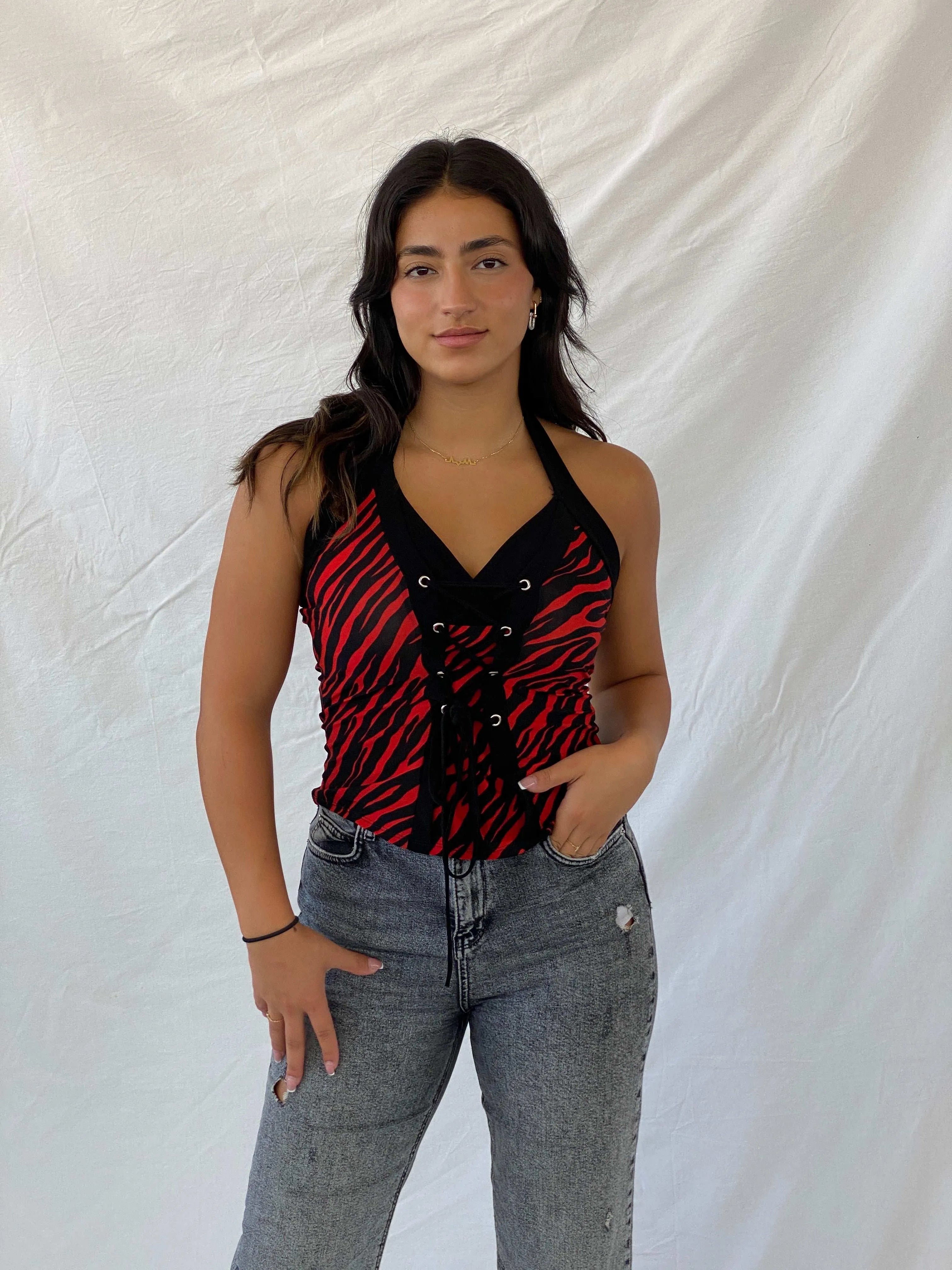 Vintage Y2K N&N Zebra Striped Halter Top - M - Balagan Vintage Halter Top 00s, halter top, Lana, summer