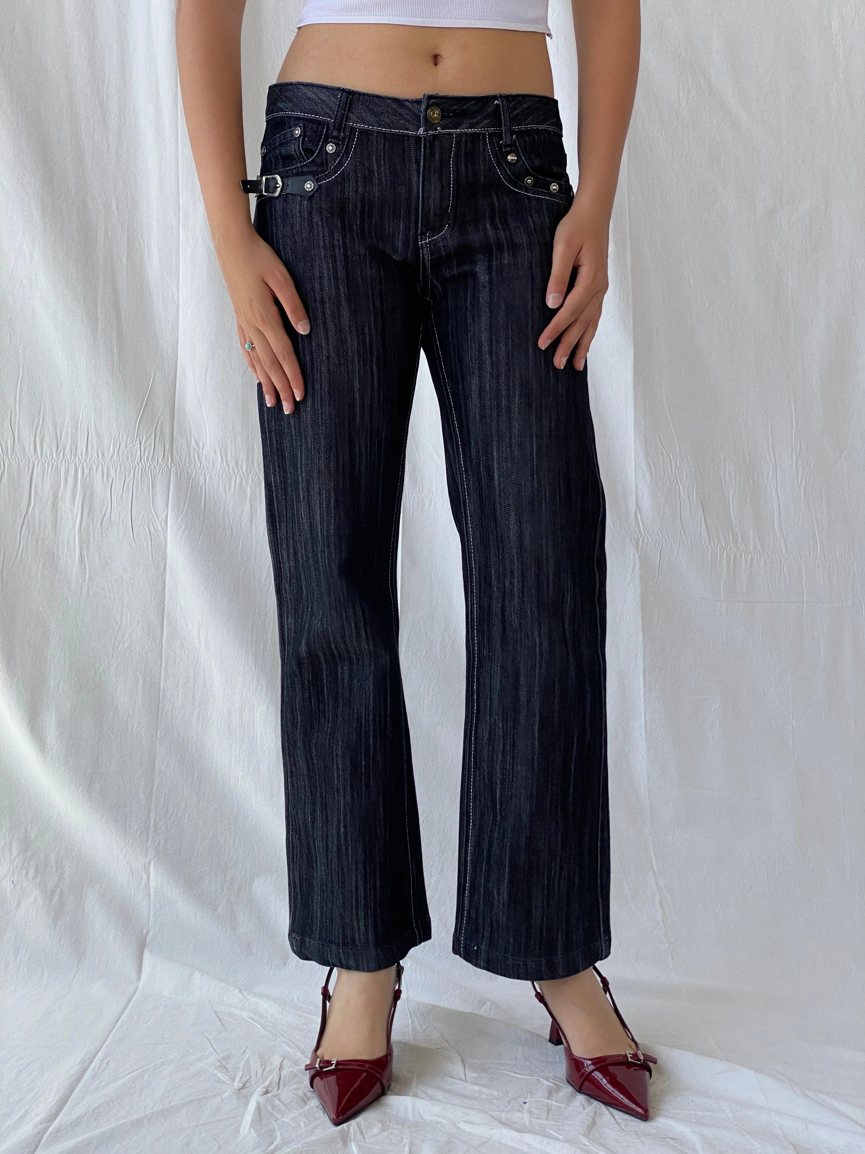 Vintage Y2K Platinum Grunge Dark Wash Low Rise Straight Cut Jeans - 38EUR - Balagan Vintage Jeans 00s, Celine, denim, hiphop jeans, jeans, low rise jeans, vintage jeans, women jeans