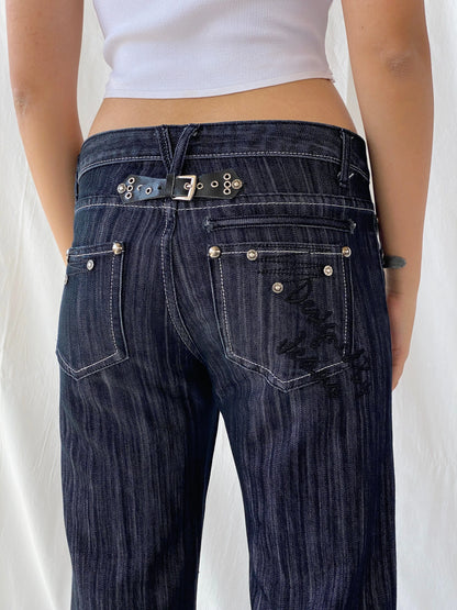 Vintage Y2K Platinum Grunge Dark Wash Low Rise Straight Cut Jeans - 38EUR - Balagan Vintage Jeans 00s, Celine, denim, hiphop jeans, jeans, low rise jeans, vintage jeans, women jeans