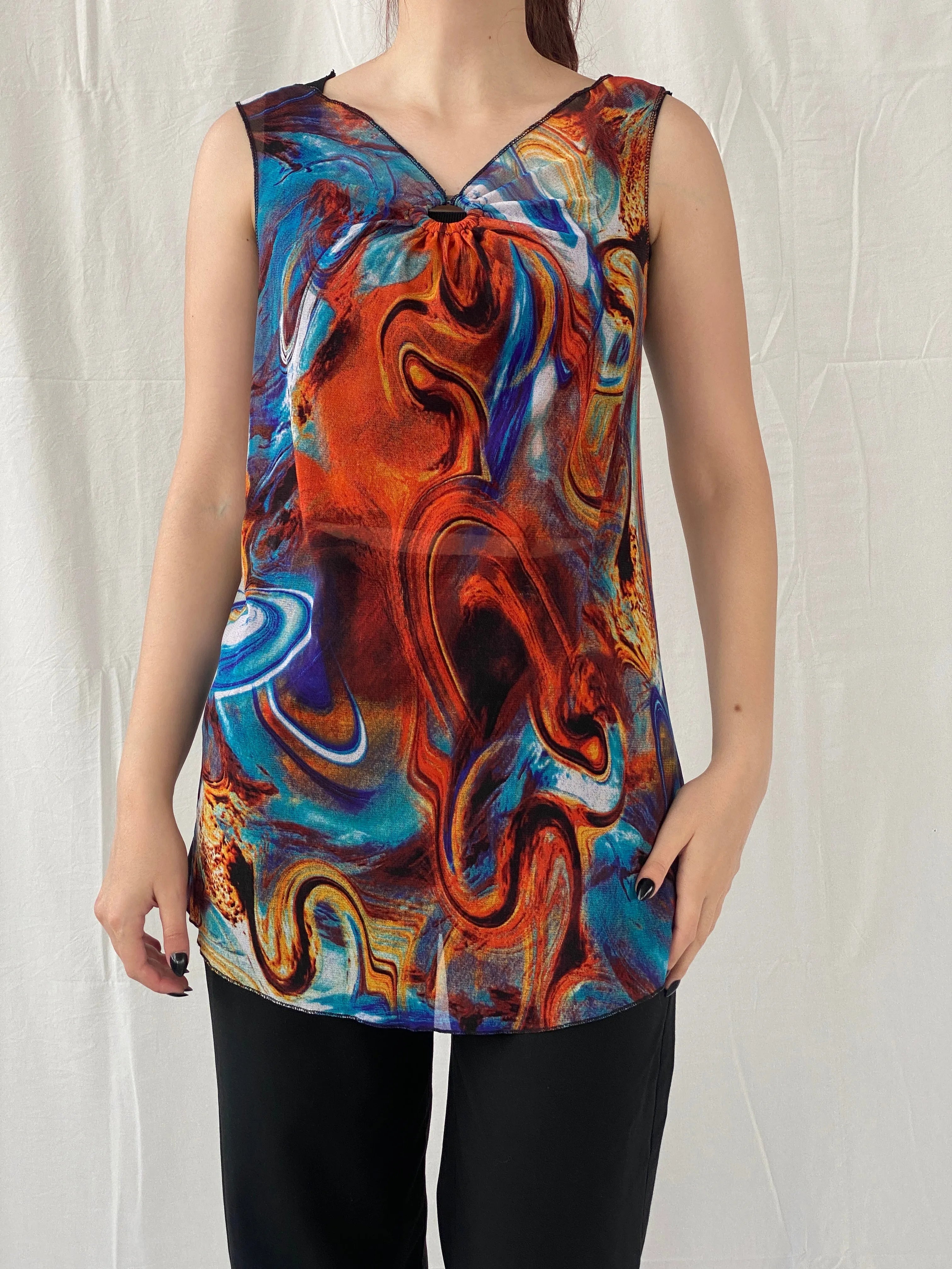 Vintage Y2K Sleeveless Marble Print Mesh Women’s Top - M - Balagan Vintage Sleeveless Top 00s, Ayah, mesh top, Top, women top