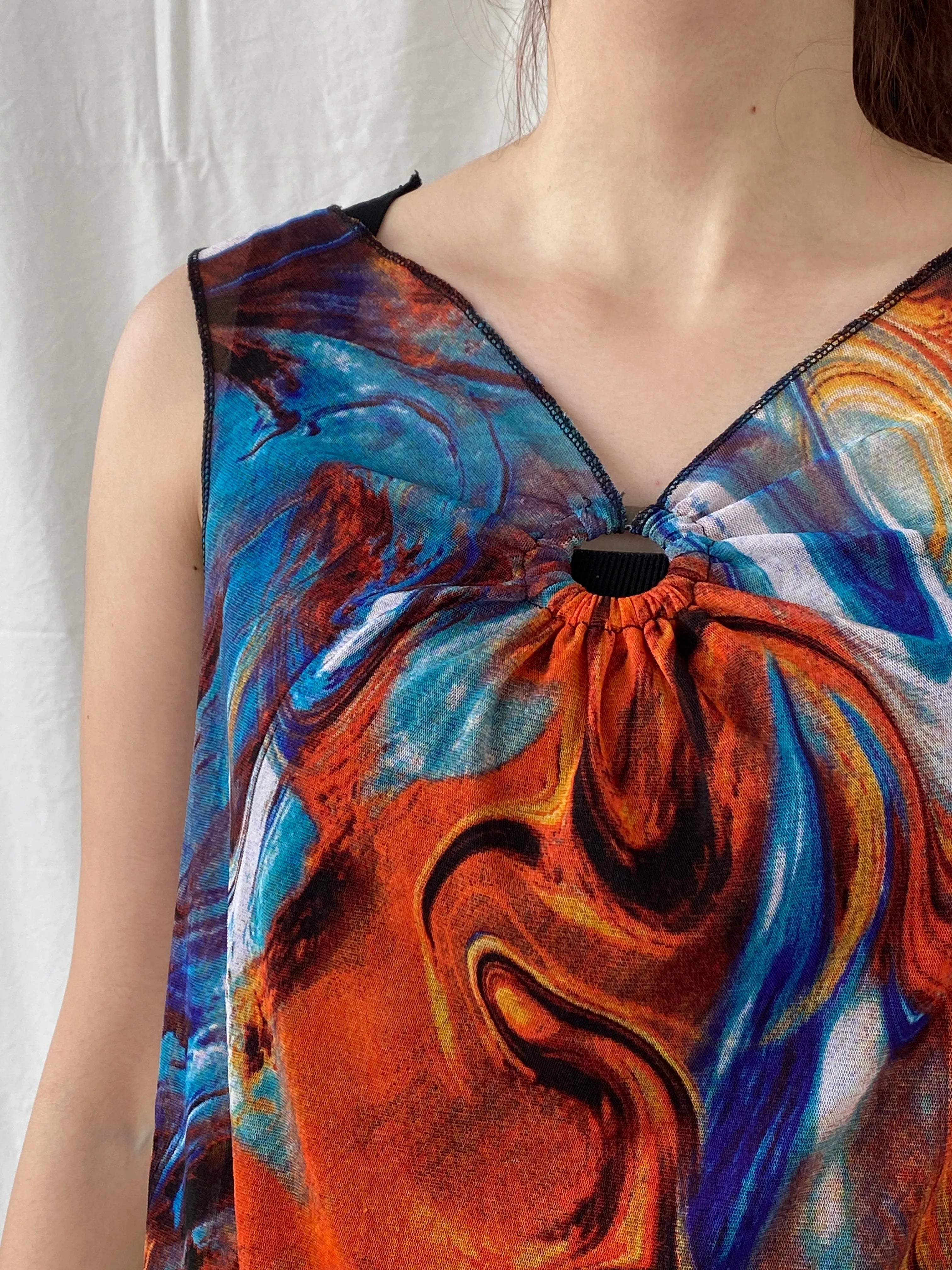 Vintage Y2K Sleeveless Marble Print Mesh Women’s Top - M - Balagan Vintage Sleeveless Top 00s, Ayah, mesh top, Top, women top