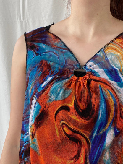 Vintage Y2K Sleeveless Marble Print Mesh Women’s Top - M - Balagan Vintage Sleeveless Top 00s, Ayah, mesh top, Top, women top