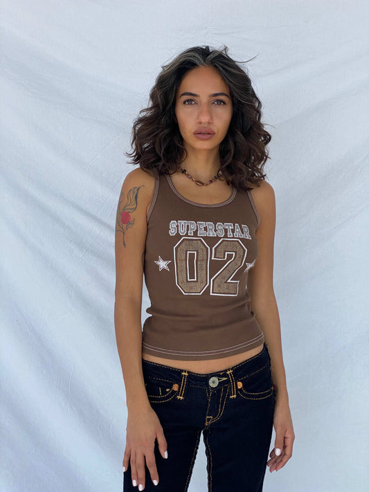 Vintage Y2K Superstar Brown Tank Top - Size S - Balagan Vintage Sleeveless Top 00s, sleeveless top, Tojan, Y2K