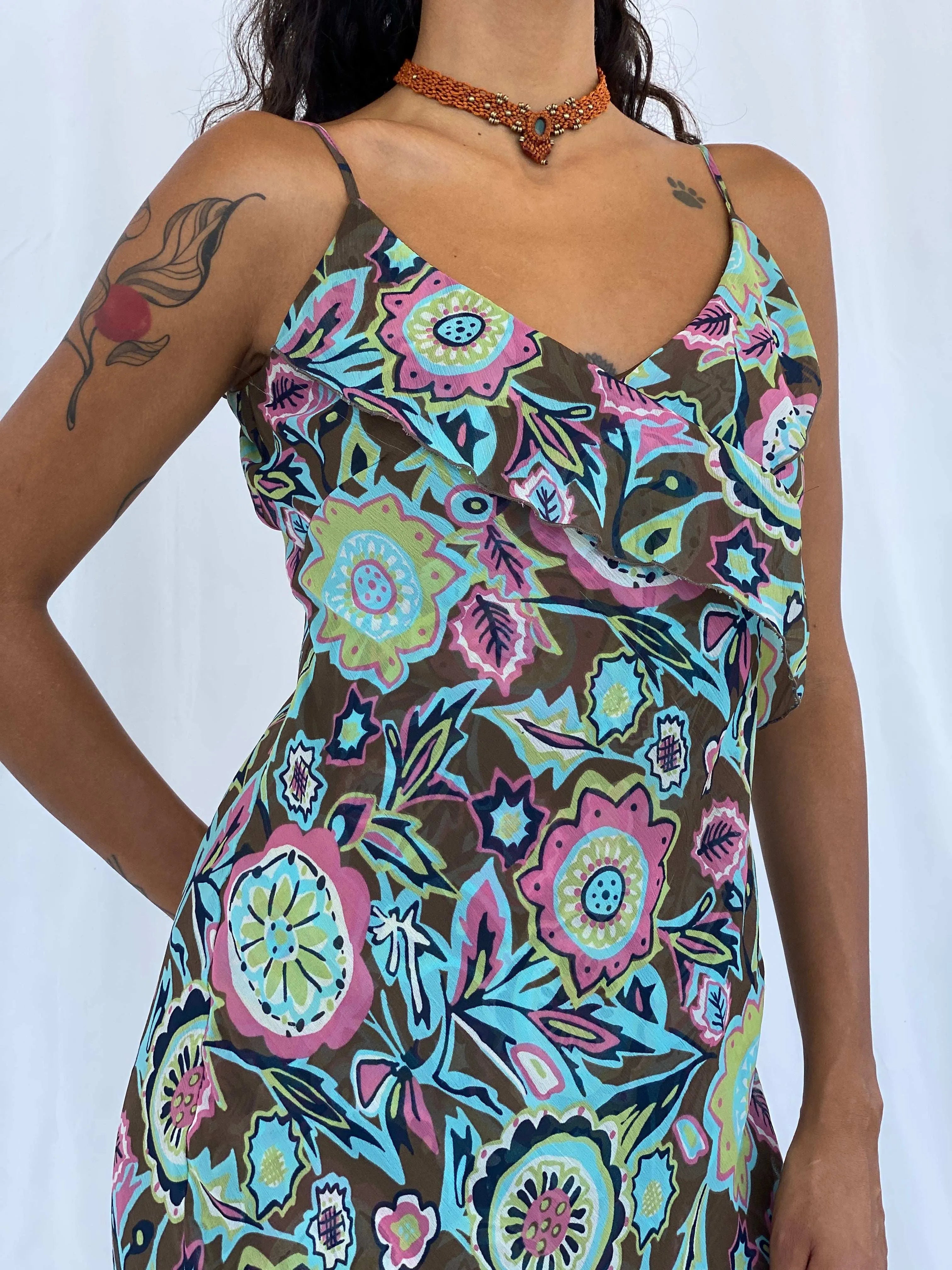 Vintage Y2K Zero Floral Midi Dress - Size S - Balagan Vintage Midi Dress 00s, midi dress, Tojan, Y2K dress