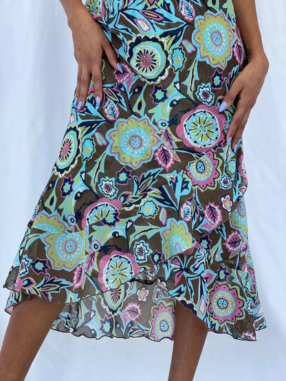 Vintage Y2K Zero Floral Midi Dress - Size S - Balagan Vintage Midi Dress 00s, midi dress, Tojan, Y2K dress